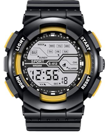 Mäns sport mode handled LCD stoppur datumklocka gummi digital pojke herrklocka armbandsur med sekundvisare för sjuksköterskor, gUL, En storlek