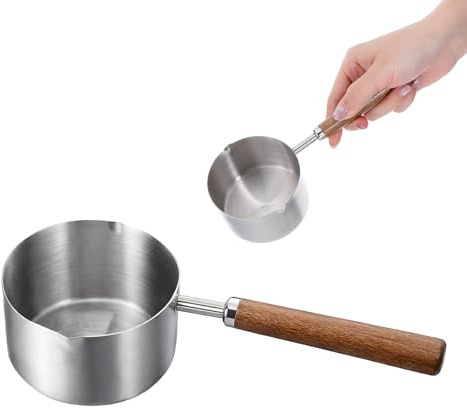 Mini casserole en acier inoxydable avec bec verseur et poignée en bois pour la cuisson du lait, du café, du beurre, 250 ml