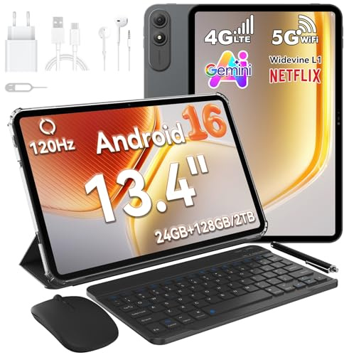 OSCAL PAD 200 13,4 Zoll Tablet mit Tastatur Stift, Android 16 120Hz Ultradünn Tablet-PC, 24GB+128GB/2TB TF Gaming Tablets, Gemini AI,PC Mode 3.0,8300mAh/18W,13MP,4G LTE Dual SIM/5GWiFi/Widevine L1/GPS