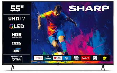 SHARP 55HM5745E QLED Fernseher 55 Zoll Smart TV 4K UHD Dolby Vision HDR | Dolby Atmos | HDMI 2.1 ALLM | Frameless Design | Bluetooth | Google Cast | Triple-Tuner DVB-C/-S2/-T2 | Modelljahr 2026