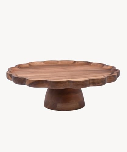 Zoha Akazie Bloom Tortenplatte Ø30 cm - Kuchenplatte Holz mit Fuß | Tortenständer Akazienholz Rund Handgefertigt | Servierplatte Erhöht Natur Massiv | Tortenteller Käseplatte Deko Geschenk