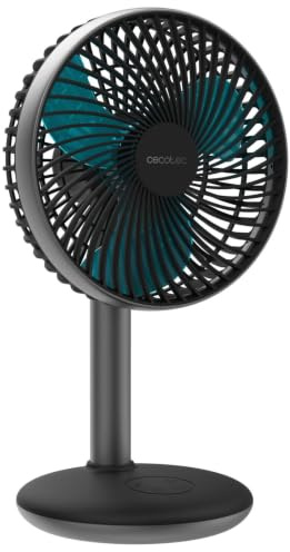 Cecotec Ventilador de Sobremesa EnergySilence 4000 Portable Desk Dark Ice | Diámetro 6 Pulgadas, Batería con 4000mAh, Control Táctil, 4 Velocidades, Inclinación Ajustable, Incluye Cable micro USB
