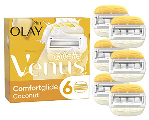 Gillette Venus Comfortglide mit Olaz 2-in-1-Rasierklingen mit Rasierschaumstreifen, für Damenrasierer. Keine Rasiercreme erforderlich (Packung kann variieren) - 6 Stück
