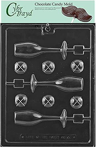 Cybrtrayd Life of the Party AO144 Champagne Glass Lolly All Occasions Chocolate Candy Mold in Sealed Protective Poly Bag Imprinted with Copyrighted Cybrtrayd Molding Instructions