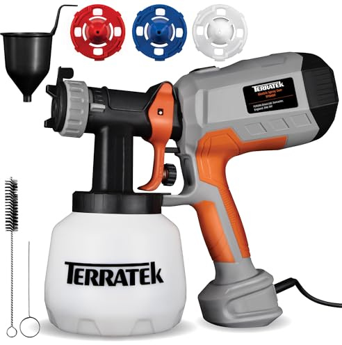 Terratek Paint Sprayer 600W, Electric HVLP Hand Held Fence Paint Sprayer, 3 Spray Patterns, Adjustable Valve, Ideal Garden Fence Sprayer for Walls, Furniture, Ceilings with 1200ML Spray Gun Container