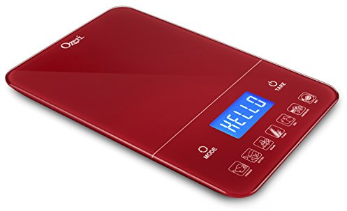 Ozeri Touch III - Bilancia digitale da cucina con contacalorie, in vetro temperato, motore rosso, 10 kg