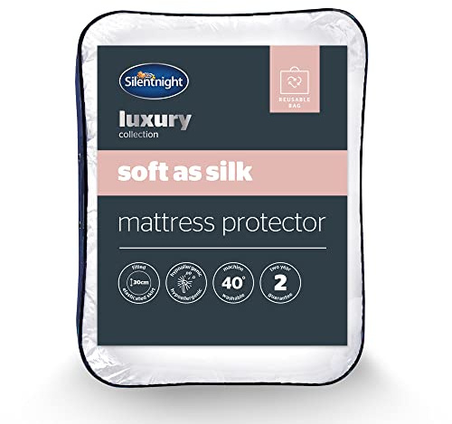 Silentnight Soft as Silk Double Mattress Protector - Luxury 30cm Deep Fitted Mattress Pad Cover Topper with Silky Fibres for Luxurious Comfort - Hypoallergenic and Machine Washable – Double 190x135cm