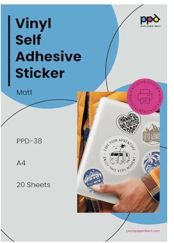 PPD 20 x A4 Inkjet PREMIUM Vinyl Aufkleberfolie Bedruckbar, Weiß, Matt, Selbstklebend PPD-38-20