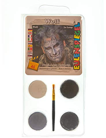 Eulenspiegel 204412 - Motiv-Set Wolf, 4 Farben, 1 Pinsel, 1 Anleitung, für ca. 40 Masken, Karneval, Motto-Party