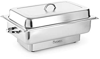 HENDI Calientaplatos Eléctrico Pollina, Calentador de Alimentos para Bufé, Chafing Dish con Tapa y Soporte, hasta 85°C, 9L, con Bandeja GN 1/1, 230V, 900W, 587x440x(H) 273mm, Acero Inoxidable