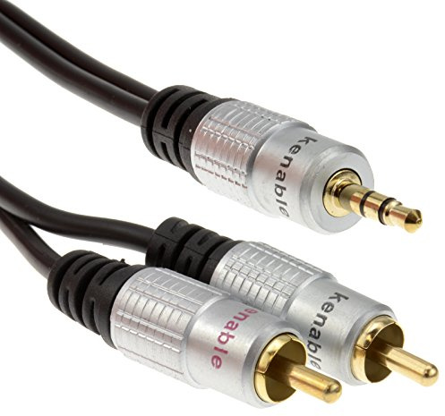 kenable Pro Audio Metal 3.5mm Stereo Jack to 2 RCA Phono Plugs Cable Gold 2m