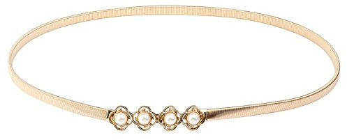 Aodexius Damen Schmale Sommer Metall Gürtel Elastisches Taille Kette Mit Künstlicher Perle Dekoration,Gold