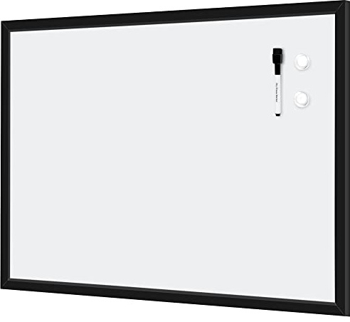 Amazon Basics Magnetic Dry Erase Whiteboard, 35W x 23H, Black Wooden Frame, Wall-Mounted for Writing and Presentation