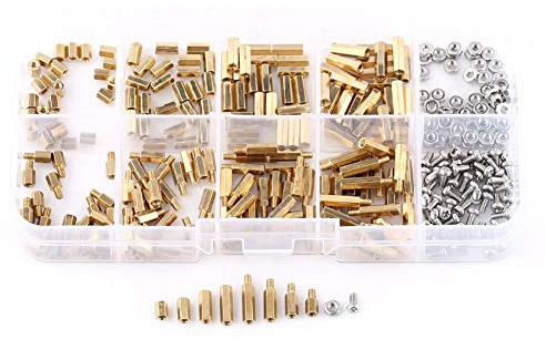 Fafeicy M2 Messing Abstandsbolzen und 304 Edelstahl Muttern Sortiment, rostbeständig, mit Sechskant in transparenter Kunststoffbox (Set C)