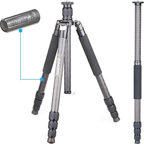 INNOREL RT75C Traveler 2-en-1 Trípode 165cm/64pulgadas Trípodes Monopies de Viaje, 4 Secciones, Tubo Máximo 29mm, Carga Máxima 20kg, con Columna Central/Clavo Acero Inoxidable/Bolsa(Solo Trípode)