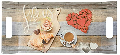 Lashuma vassoio da portata in plastica, vassoio quadrato in melamina 41x19 cm, vassoio decorativo colorato motivo: colazione