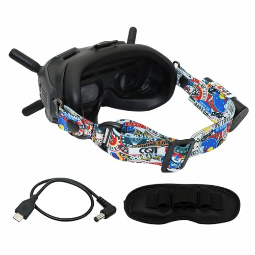TMOM huvudband för DJI FPV glasögon V2 och andra VR ögonmask, justerbart elastiskt band för VR glasögon (Huvudband+Kabel+Skyddsöverdrag)