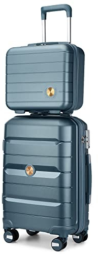 Somago 20 Carry On Luggage and 14 Mini Cosmetic Cases Travel Set Lightweight Polypropylene Suitcase with TSA Lock YKK Zipper Hardside Luggage with Spinner Wheels (2 Piece Set, Ice Blue)
