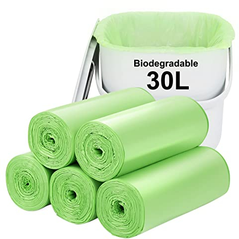 Biodegradable Trash bags 100PCS, Aievrgad 8Gallon/30L middle Garbage bags/For kitchen Bin. Bin Liner/Trash/rubbish Bags, 100% Recycled,Tough, degradable, Compost Bags for Food/household-Green