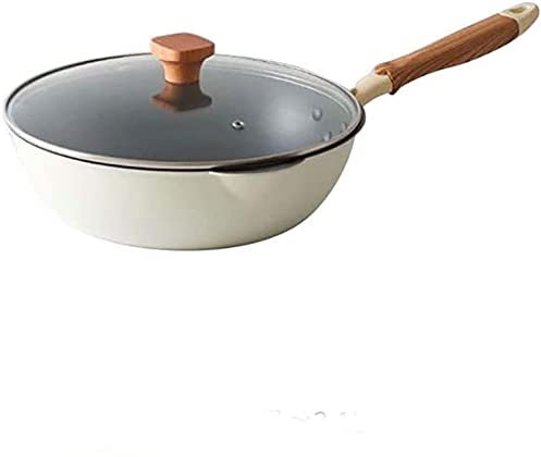 24CM weiße Antihaftpfanne mit Deckel Haushaltswok, mit Wok Steakpfanne, Induktionsherd, Gasherd, universal