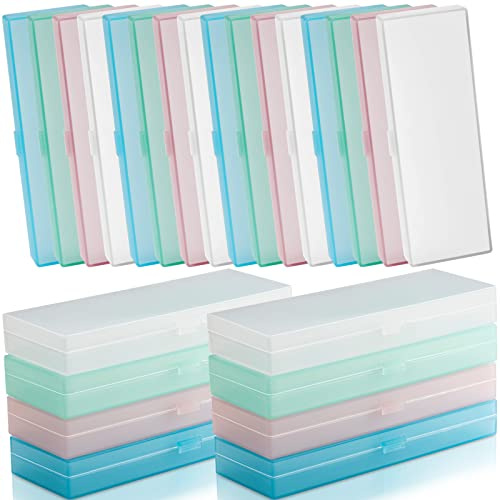 Fainne 24 Pcs Plastic Pencil Case Bulk Pencil Boxes Plastic Stationery Case Frosted Pen Box Pen Holder with Hinged Lid Snap Closure for Office (Single Layer,Multicolor,7.09 x 2.36 x 0.98 Inch)