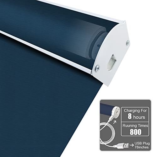Motorized Blackout Valanced Window Shades, Remote Control Wireless and Rechargeable Roller Blinds with Top Valance, UV Protection Navy Blue Fabric Roller Shades for Windows, Doors, French Door