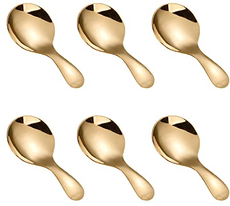 JIHUOO 6 Stücke Kleiner Salzlöffel aus Edelstahl Teelöffel Zuckerlöffel Löffel mit Kurzem Griff für Marmeladengläser Gewürze Kaffee Golden