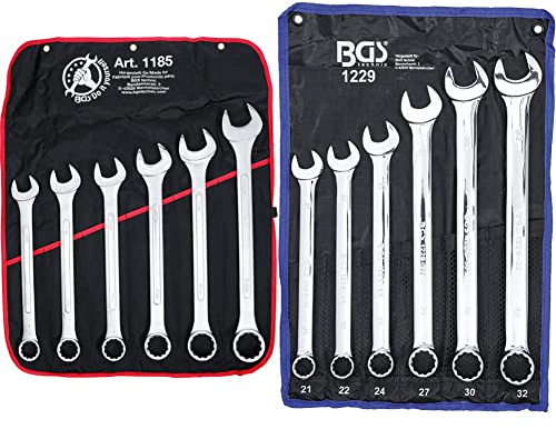 BGS Do it yourself 1185 | Maul-Ringschlüssel-Satz | 6-tlg. | XXL | SW 34-50 mm | inkl. Tetron-Rolltasche & 1229 | Maul-Ringschlüssel-Satz | 6-tlg. | extra lang | SW 21-32 mm