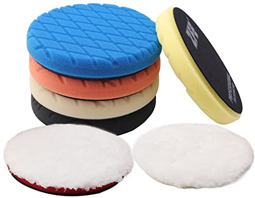 ZFE Buffing Polishing Pads, 7Pcs 7(180mm) Waffle Foam Buffing Pads Polishing Pads Wool Pad Kit for 7Inch Backing Plate RO/DA/GA Car Polisher Boat Compounding, Polishing and Waxing