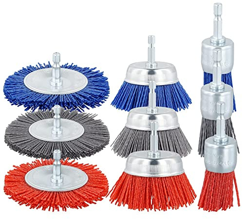 Hopbucan Filament Abrasive Wire Brush Wheels Replacement Spare Parts Accessories 3Sizes Nylon Set with 1/4In Drill for Removal of Rust Paint