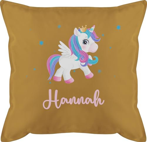 Kissen 50x50 - Einhörner - Unicorn Einhorn mit Namen - 50 x 50 cm - Gelb - kinderkissen einhornkissen Unicorns und flügel personalisierte einhörnern personalisiertes zierkissen bezug