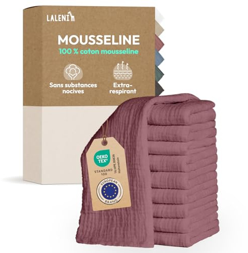Laleni Mulltorkdukar baby 10-pack, muslin i 100% bomull 70 x 70 cm, absorberande och tvättbara – Rosa