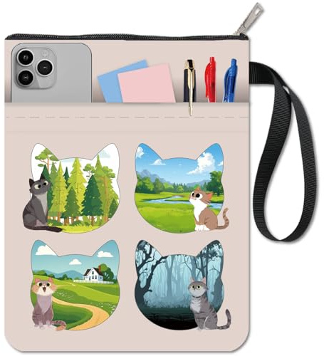 craspire Buchhülle Mit Katzenmotiv Buchumschlag Mit Reißverschluss Und Zusätzlicher Hülle Wasserdicht Waschbar Schutz Landschaftstasche Tasche Für Taschenbücher Buchliebhaber Stofftasche Frauen