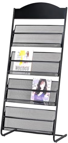 Generisch Prospektständer, Zeitschriftenständer mit Fallschutz, Zeitungsständer for Informationsablagen for Büro, Geschäft und Ausstellung(Black,63x36.5x143cm)