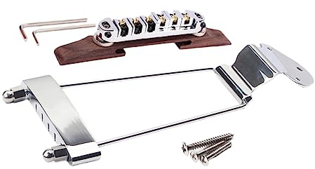 ifundom Gitarrensteg aus Metall Saitige Archtop-jazzgitarre mit Saitenhalter und Einstellschrauben Inklusive Befestigungsschrauben Silber