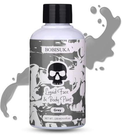 BOBISUKA Grey Face Body Paint Liquid Texture Washable Non Toxic Facepaint Fast Drying Foundation Makeup for Halloween Corpse Bride Zoombie Cosplay SFX Costume Party Large Capacity(130ml)