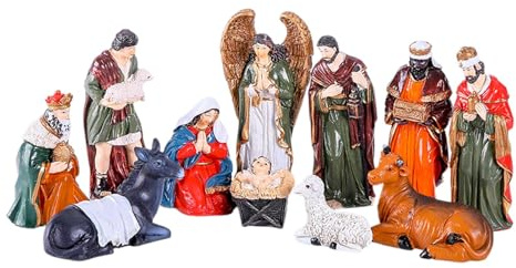 11 Piece Christmas Nativity Set, Resin Crib Set, Manger Scene Religious Figurine, Nativity Statue Decor for Living Room