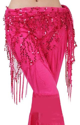HESHUYAN Bauchtanz HüFttuch Pailletten Zeigen Kostüme Hüfttuch Bauchtanz Gürtel Taille Kette Tänzerin Rock Bauchtanz KostüM Damen(Rose red)