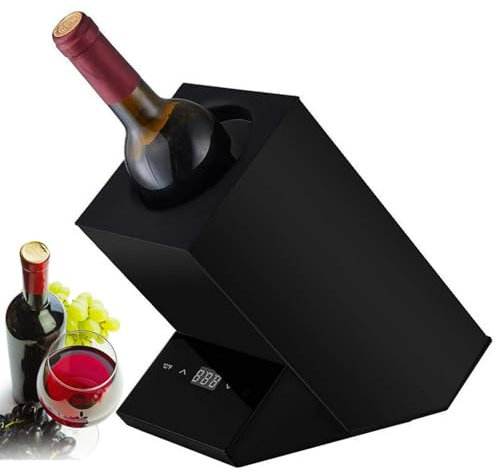 Enfriador De Vino Eléctrico, Cubo Enfriador De Vino, Con Pantalla LED Cubo De Hielo Para Una Sola Botella De Vino Control De Termostato Inteligente, No Requiere Hielo De Acero Inoxidable,Black