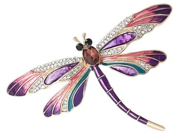 jojnsha Vintage Libellen-Brosche mit schimmernden Kristallen, einzigartige Strasssteine, Tier-Anstecknadel für elegante Frauen und Mädchen, 5*7*1cm, Metall