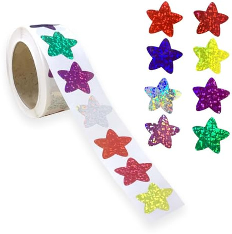 Lot de 500 feuilles d'autocollants étoiles scintillantes,gommettes étoiles autocollants multicolores,autocollants récompense pour enfants,pour scrapbooking, cartes de vœux, sacs, cadeaux, bricolage