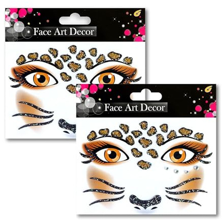 JWTRSVTY 2 PCS Gesichtstattoo Leopard Temporäre, Gesichtstattoo Karneval Leoparden, Face Art Sticker, Gesicht Sticker, für Karneval Halloween Cosplay Party