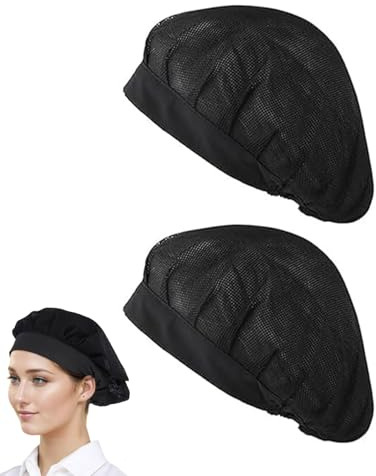 TPZORJX Toque de Cuisinier - 2 PCS Chapeau de Chef, Cuisine Calot Cuisine Réglable Restauration Filet À Cheveux Réutilisable Mesh Restaurant Bonnet(Noir)
