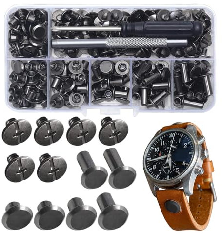 Rivetti a vite in pelle, rivetti a vite per cuoio – Viti a cinghia per pelle,Kit di bottoni a scatto assortiti per abbigliamento Leathercraft – Giacche cinture borse scarpe portafoglio