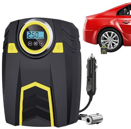 Compresor de aire portátil – Inflador de neumáticos de coche – Iluminación nocturna compacta con 3 niveles de brillo para el hogar, juguetes y equipos deportivos