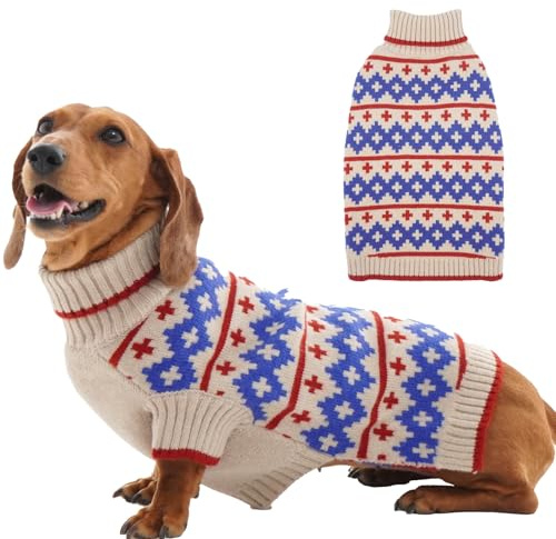 Katzinst Hundepullover Mittelgroße Hunde – Warmer Stricken Winterpullover für Hunde | Atmungsaktiv und Weicher Hundepulli mit Muster, Herbst Winter Hund Pullove, Border Collie, Beagle (Aprikose, XL)