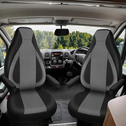Auto Sitzbezüge für FIAT Ducato Citroen Jumper Peugeot Boxer PossL 2 Win Knaus Adria Carthago Pilote Laika Wohnmobil Schonbezüge Autositzbezüge, Schwarz&Grau