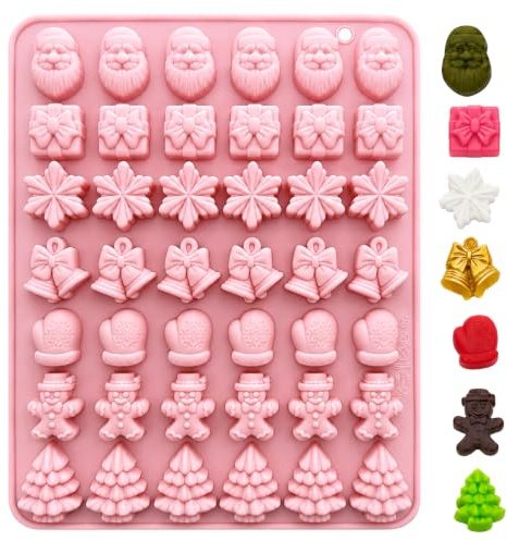 PTaizjjz Christmas Chocolate Moulds,Silicone Santa Claus Gift Box Xmas Tree Gingerbread Man Bell Gloves Snowflakes Shapes Chocolate Mould for Xmas New Year Cake DIY Decoration