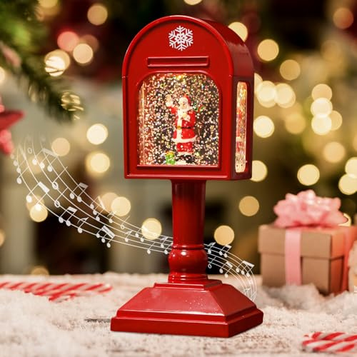 Weihnachtsdeko Laterne, Weihnachts Schneekugel Laterne mit Musik, Weihnachtslaterne, LED Weihnachts Schneekugel Laterne mit Musik und Licht, Weihnachtsfeierdeko Vintage Innen Beleuchtet (Rot)