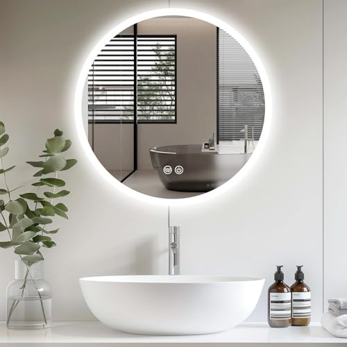 AllRight LED Spiegel Bad mit Beleuchtung 70cm Rund - Dimmbar mit 3 Lichtfarben (3500K-6500K), Touch-Schalter, Beschlagfrei - Badezimmerspiegel mit Licht für Make-up & Rasur (70cm)